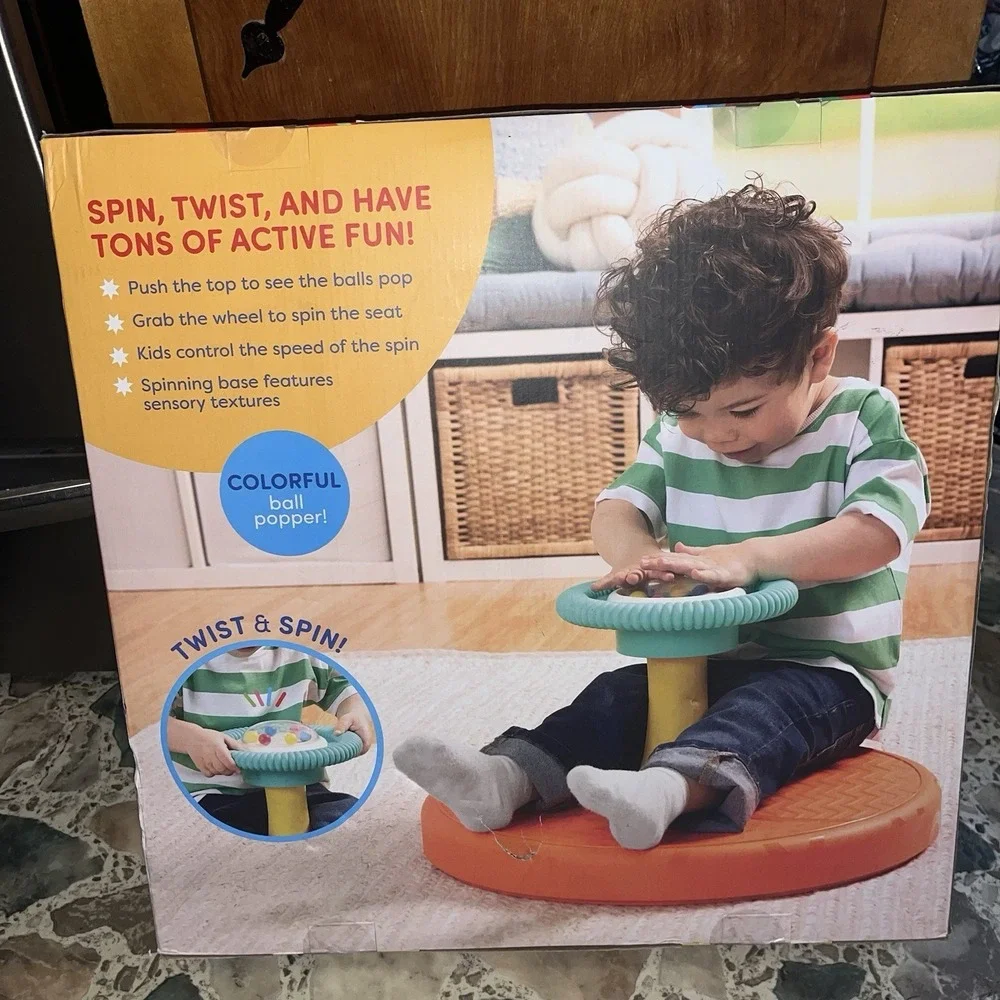 Battat Twist & Spin Toddler Spinning Toy with Ball Popper Orange Teal 18mo+ NEW